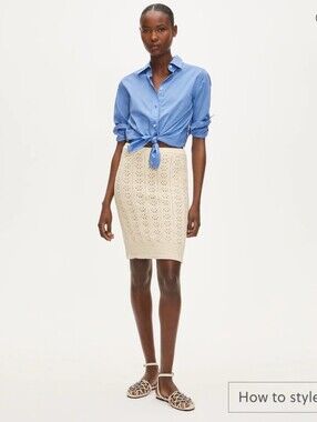 J.Crew Pointelle-knit knee-length Crochet Pencil Skirt in Cream Sz M $128 Rutaba
